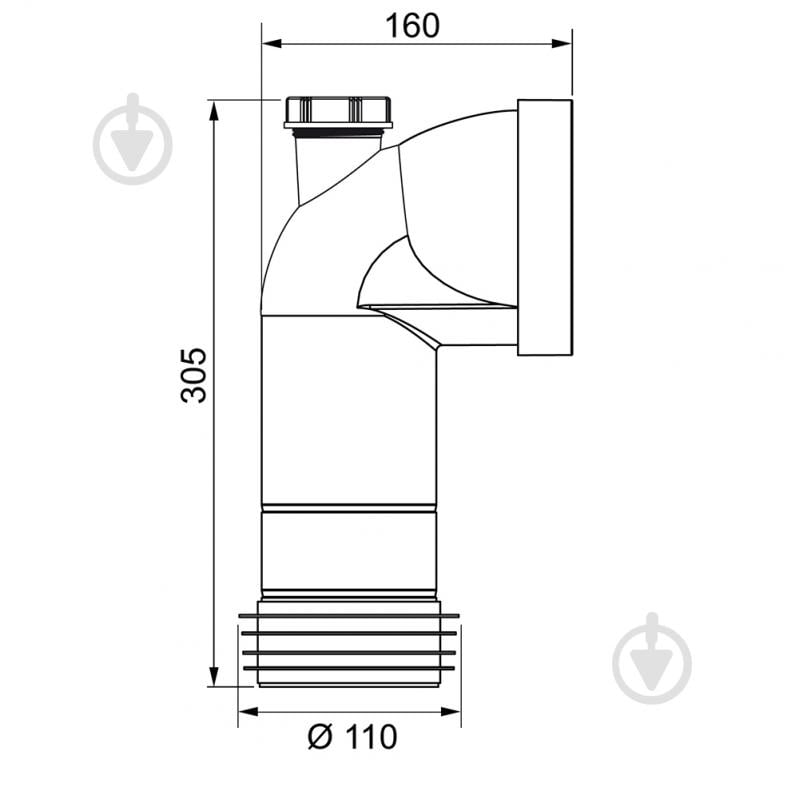 Колено для унитаза Wirquin с отводом Ø 110 мм / 90° Push-Fit - фото 2