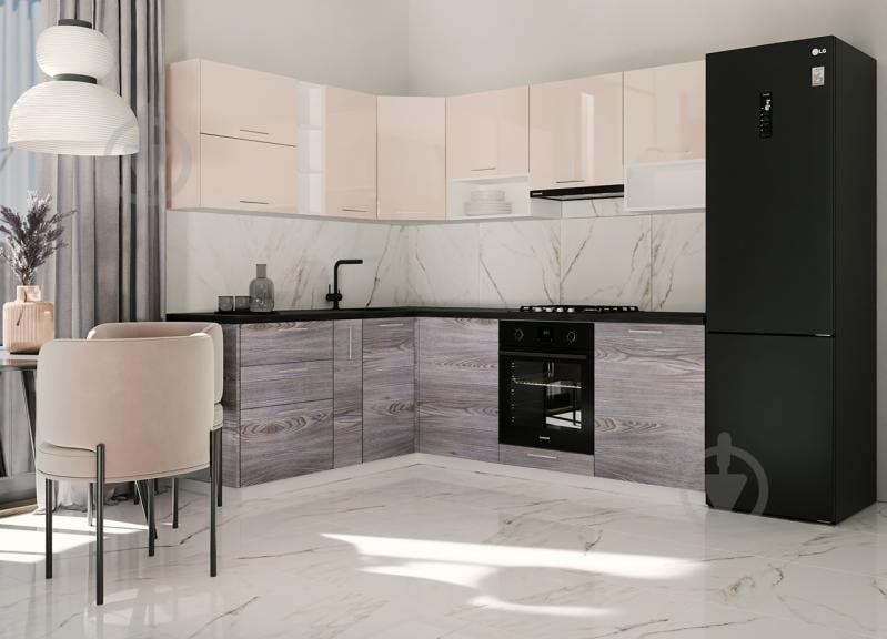 Кухня модульная ROKO Руна прямая МДФ / ДСП 1,8×1,8м миндаль глянец/дуб дымчатый/белый - фото 1 Кухня модульная ROKO Руна прямая МДФ / ДСП 1,8×1,8м миндаль глянец/дуб дымчатый/белый - фото 1