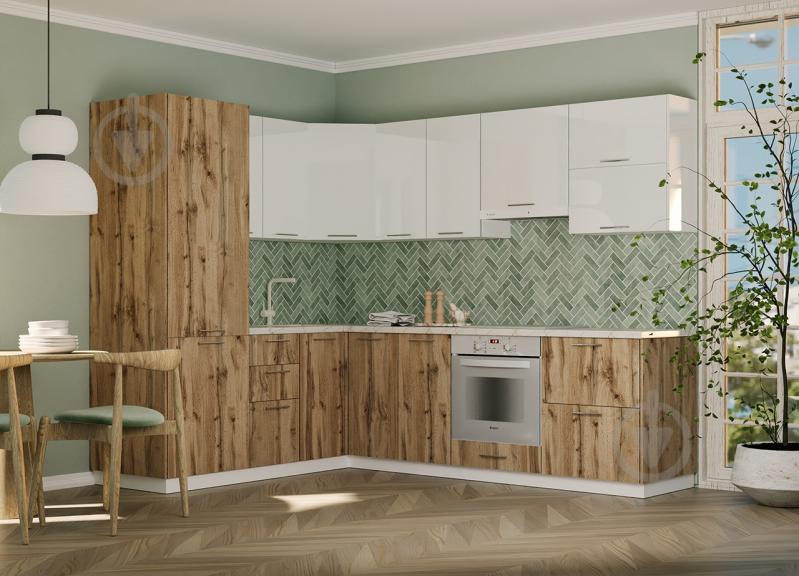 Кухня модульна ROKO Руна пряма МДФ / ДСП 2×2м арктика глянець/дуб природний/білий - фото 1