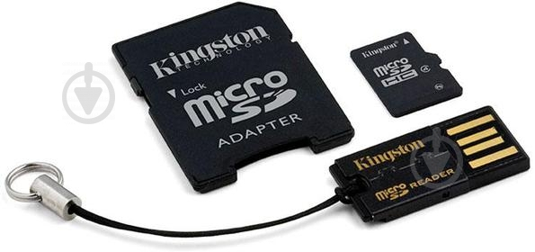 Карта пам'яті Kingston microSDHC 16GB Class 4 + SDadapter + USB кардрідер (MBLY4G2/16GB) - фото 2