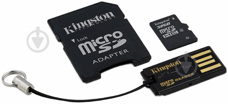 Карта памяти Kingston microSDHC 32GB Class 4 +SD adapter +USB кардрідер (MBLY4G2/32GB) - фото 1