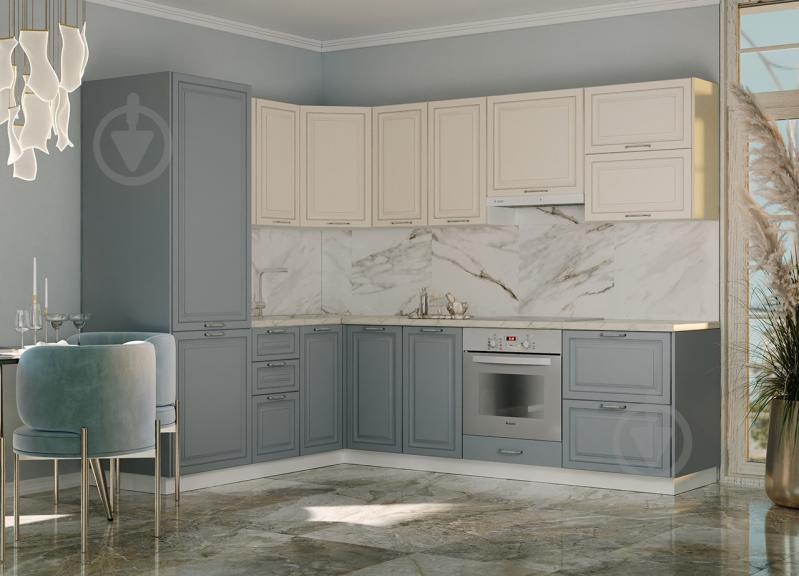 Кухня модульна ROKO Марсель кутова МДФ 2×2м слонова кістка/північний блакитний/білий - фото 1 Кухня модульна ROKO Марсель кутова МДФ 2×2м слонова кістка/північний блакитний/білий - фото 1