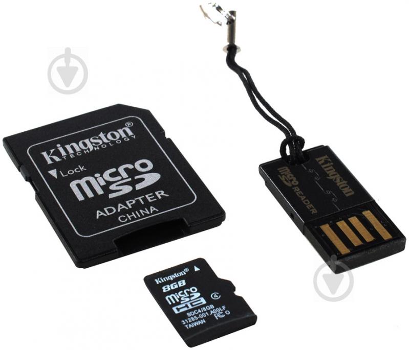 Карта памяти Kingston microSDHC 8GB Class 4 + SD adapter + USB кардрідер (MBLY4G2/8GB) - фото 1