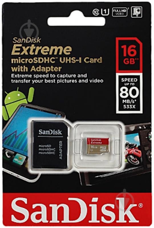 Карта памяти SanDisk microSDHC 16GB Extreme PLUS Class 10 UHS-I (SDSDQX-016G-U46A) - фото 3