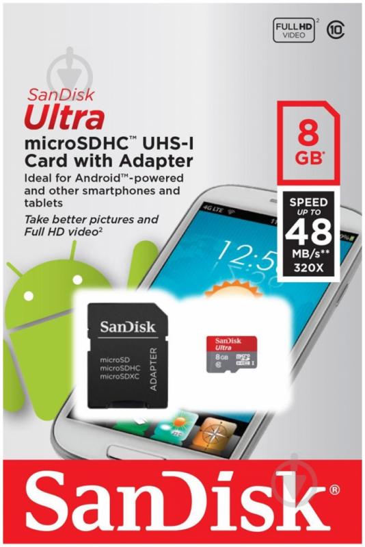 Карта памяти SanDisk microSDHC 8GB Mobile Ultra Class 10 UHS 48MB/s (SDSDQUAN-008G-G4A) - фото 5