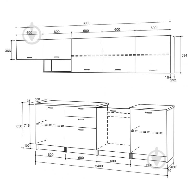 Кухня ROKO Олівія ДСП 3м дуб сонома/білий - фото 3 Кухня ROKO Олівія ДСП 3м дуб сонома/білий - фото 3