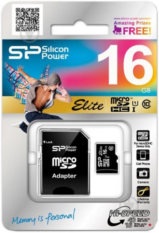 Карта пам'яті Silicon Power microSDHC 16GB Class 10 UHS-I Elite + SD adapter (SP016GBSTHBU1V10SP) - фото 2