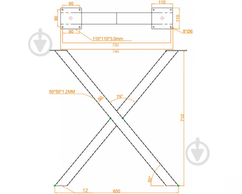 Опора для стола DC 710x650 мм Х-образная черная Loft 2 шт. - фото 2