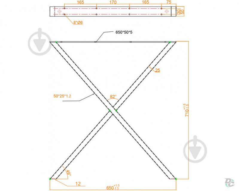 Опора для стола DC 710x650 мм ХХ-образная черная Loft 2 шт. - фото 2