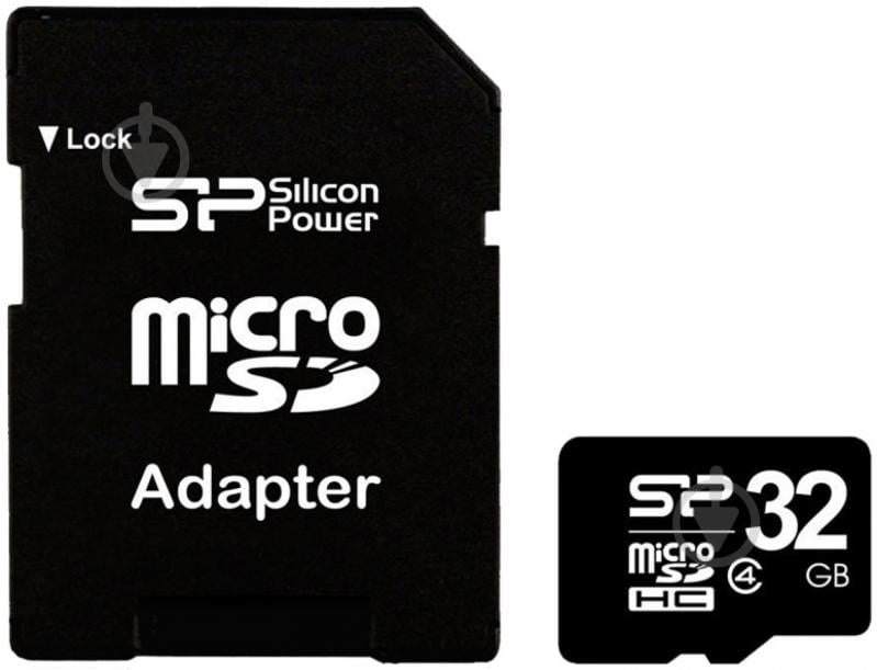 Карта пам'яті Silicon Power microSDHC 32GB card Class 4 + adapter (SP032GBSTH004V10SP) - фото 1