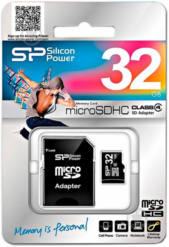 Карта пам'яті Silicon Power microSDHC 32GB card Class 4 + adapter (SP032GBSTH004V10SP) - фото 3