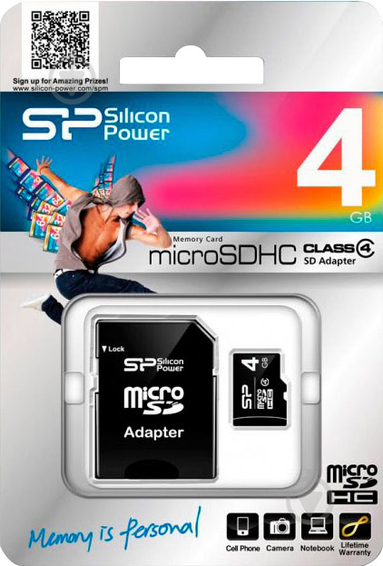 Карта памяти Silicon Power microSDHC 4GB Class 4 (SP004GBSTH004V10) - фото 2