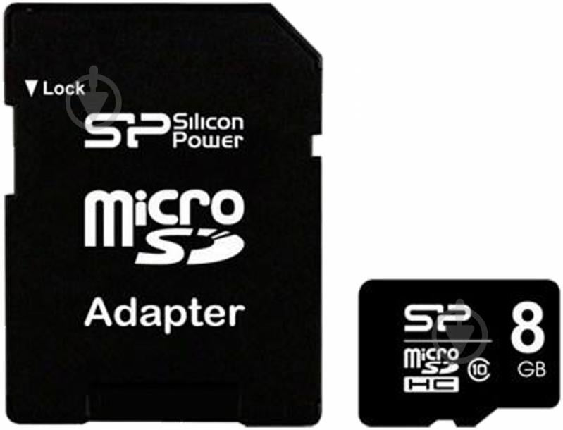 Карта памяти Silicon Power microSDHC 8GB card Class 10 + adapter (SP008GBSTH010V10SP) - фото 1