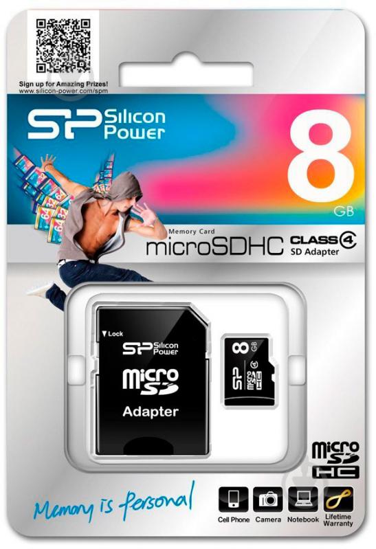 Карта пам'яті Silicon Power microSDHC 8GB Class 4 + SD adapter (SP008GBSTH004V10SP) - фото 2