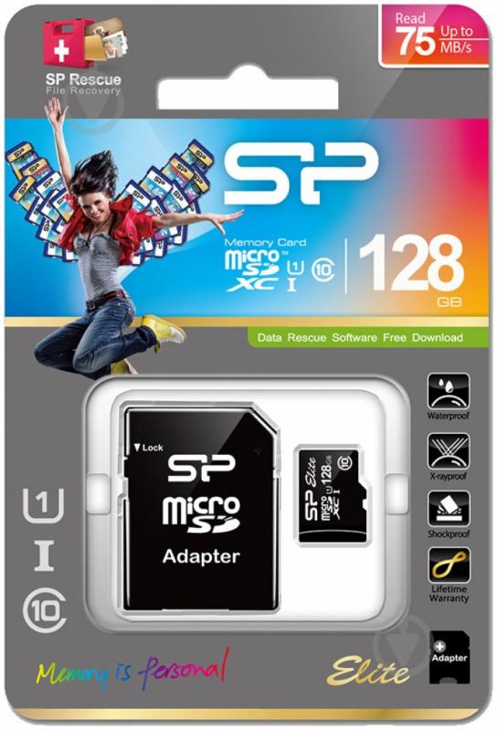 Карта пам'яті Silicon Power microSDXC 128GB Class 10 UHS-I Elite + SD adapter (SP128GBSTXBU1V10SP) - фото 2