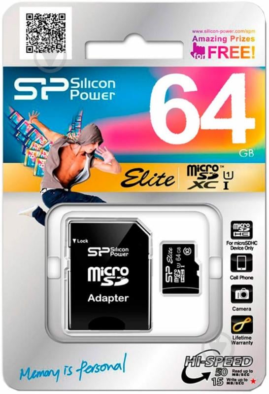 Карта памяти Silicon Power microSDXC 64GB Class 10 UHS-I Elite + SD adapter (SP064GBSTXBU1V10SP) - фото 2