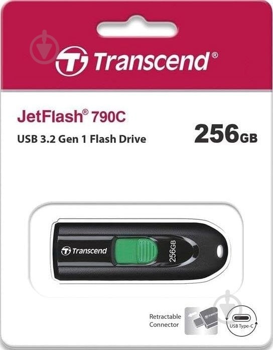 Флешпам'ять Transcend JetFlash 790C 256 ГБ USB 3.2 Gen. 1 USB Type-C black (TS256GJF790C) - фото 2 Флешпам'ять Transcend JetFlash 790C 256 ГБ USB 3.2 Gen. 1 USB Type-C black (TS256GJF790C) - фото 2