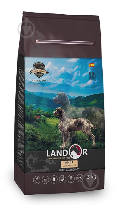 Корм сухий для дорослих собак для усіх порід LANDOR Adult Ягня та рис 3 кг - фото 1