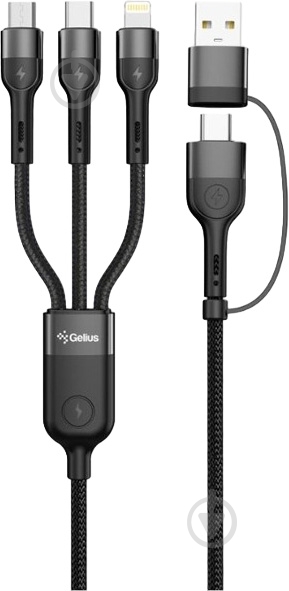 Кабель Gelius Multimate 4in1 USB-A/Type-C to Type-C/Lightning/MicroUSB 60W 1,2 м black (00000098306) - фото 1