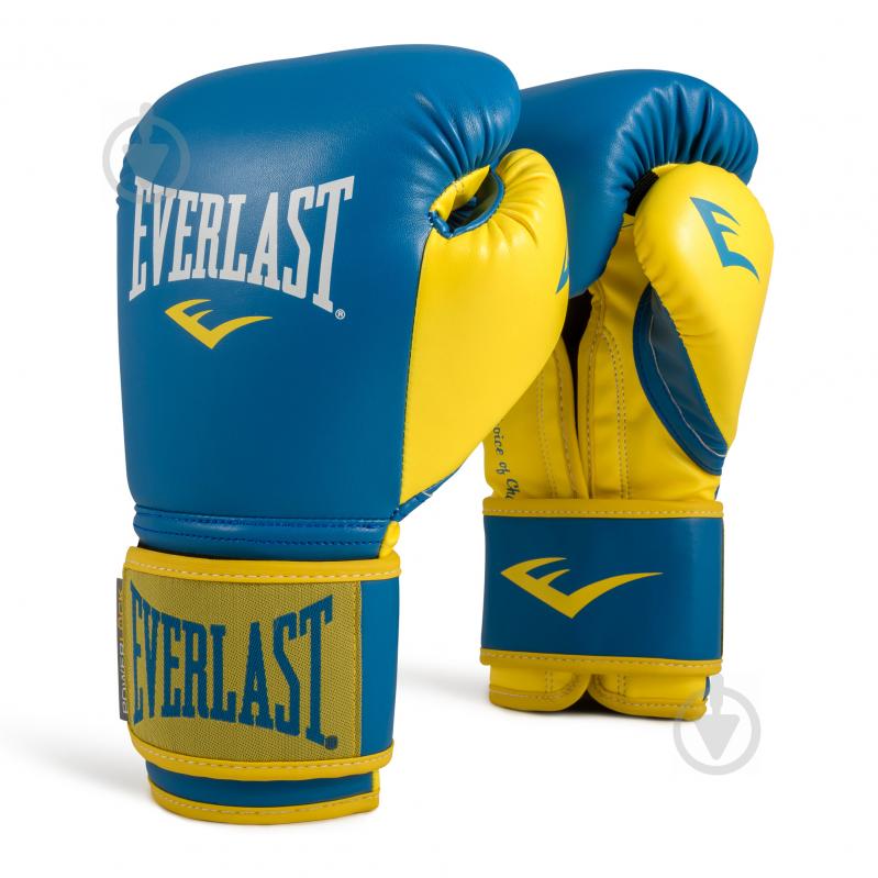 Боксерские перчатки Everlast POWERLOCK_PU_GLOVES 12oz сине-желтый - фото 1