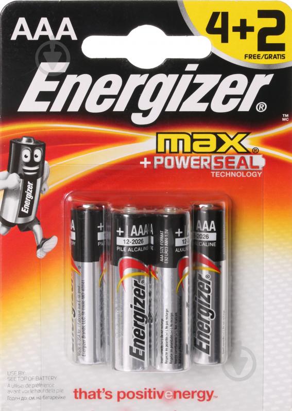 Батарейка Energizer Max E92 BP ААА 6 шт. (E300142400) - фото 1