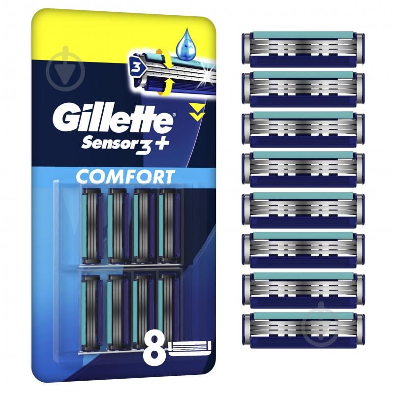 Сменный картридж GILLETTE Sensor 3+ 8 шт. - фото 1 Сменный картридж GILLETTE Sensor 3+ 8 шт. - фото 1