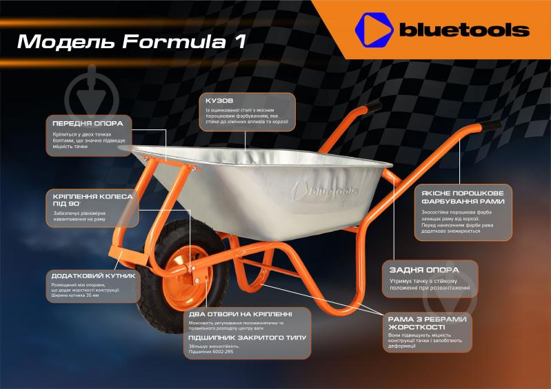 ᐉ Тачка садово-строительная BLUETOOLS 90 л до 180 кг Formula 1