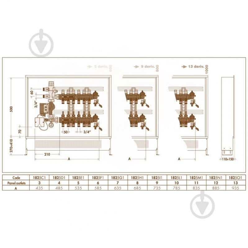 Коллектор Caleffi из технополимера в шкафу с насосом UPS 25-60 3/4 С x 5 x ¾ С 6 bar - фото 2