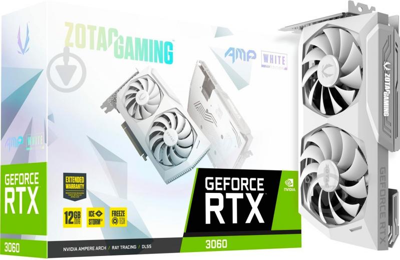 Відеокарта Zotac GeForce RTX 3060 AMP білий 12GB GDDR6 192bit (ZT-A30600F-10P) - фото 1