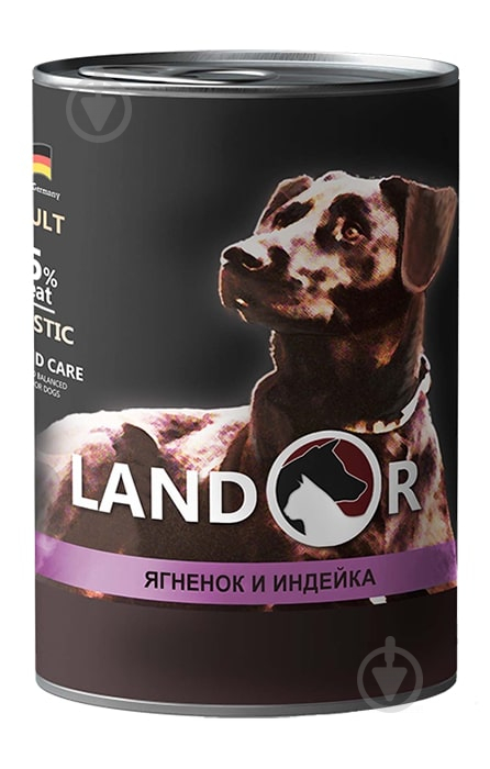 Консерва для дорослих собак для усіх порід LANDOR Adult Ягня та індичка 400 г - фото 1