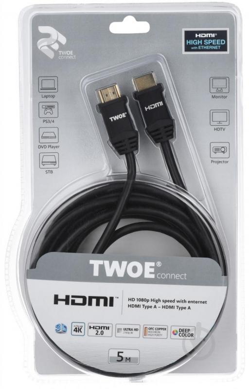 Кабель 2E HDMI 5 м чорний (2EW-1109-5M) - фото 2