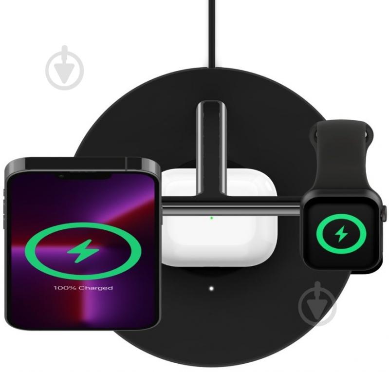 Бездротовий зарядний пристрій Belkin 3in1 MagSafe iPhone Wireless Charger Black (WIZ017VFBK) - фото 3