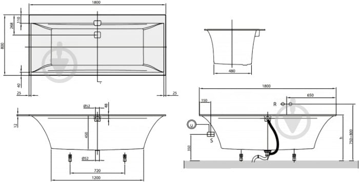 Ванна квариловая Villeroy & Boch Squaro Edge 12 170х75 см - фото 3