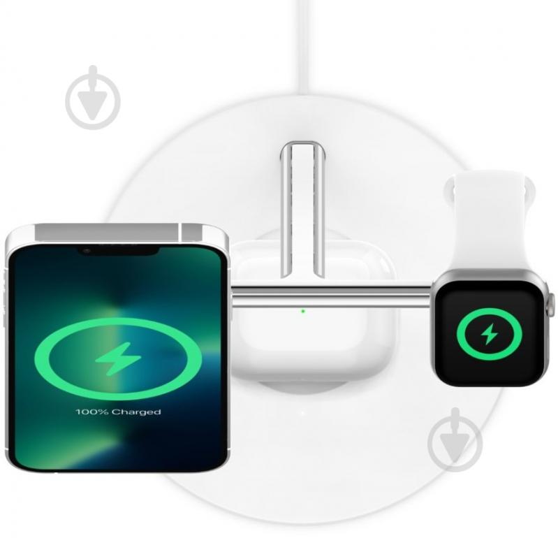 Бездротовий зарядний пристрій Belkin 3in1 MagSafe iPhone Wireless Charger White (WIZ017VFWH) - фото 3