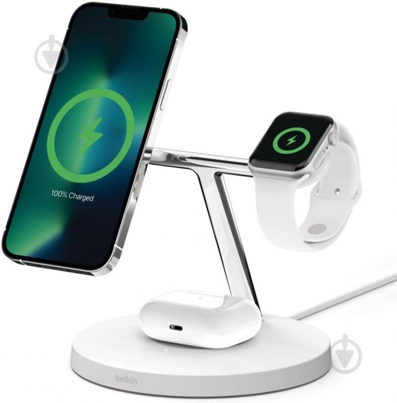 Бездротовий зарядний пристрій Belkin 3in1 MagSafe iPhone Wireless Charger White (WIZ017VFWH) - фото 2