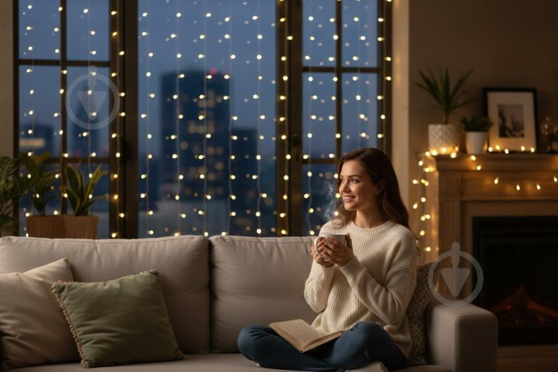 Електрогірлянда-штора тепло-біла світлодіодна (LED) 600 ламп 2,7 м (QC1014) - фото 2