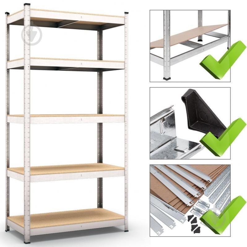 Стелаж металевий Меткас Бюджет 1800x900x500 мм оцинкований ДСП полиці 5 шт. цинк - фото 2