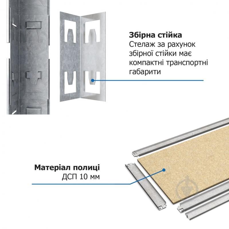 Стеллаж 2000x1000x500 мм Меткас Бюджет серый ДСП полки 5 шт. цинкованный - фото 8