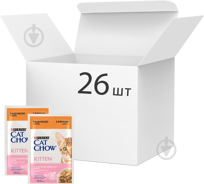 Корм вологий для кошенят Cat Chow by Purina з індичкою та цукіні в желе 26 шт. 85 г - фото 2 Корм вологий для кошенят Cat Chow by Purina з індичкою та цукіні в желе 26 шт. 85 г - фото 2