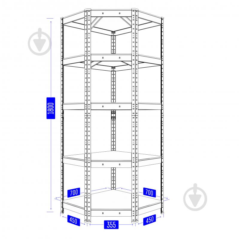 Стелаж металевий Меткас Бюджет 1800x700x450 мм оцинкований ДСП полиці 5 шт. цинк - фото 2