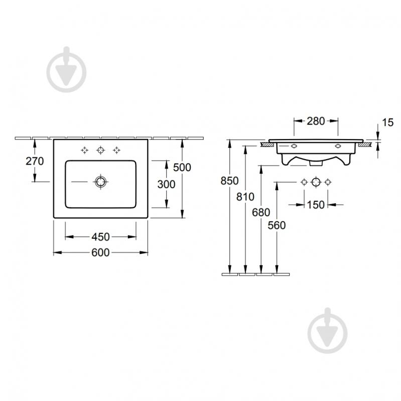 Умывальник Villeroy & Boch Verity Line 80 4A128L01 - фото 2 Умывальник Villeroy & Boch Verity Line 80 4A128L01 - фото 2