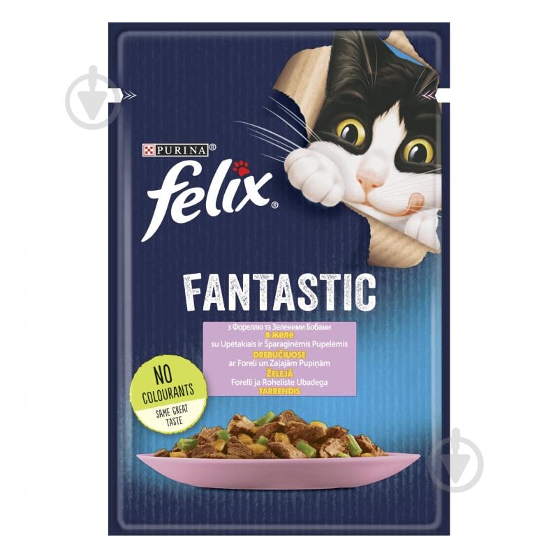 Корм вологий для котів FELIX by Purina Fantastic з фореллю та зеленими бобами в желе 26 шт. 85 г - фото 2 Корм вологий для котів FELIX by Purina Fantastic з фореллю та зеленими бобами в желе 26 шт. 85 г - фото 2