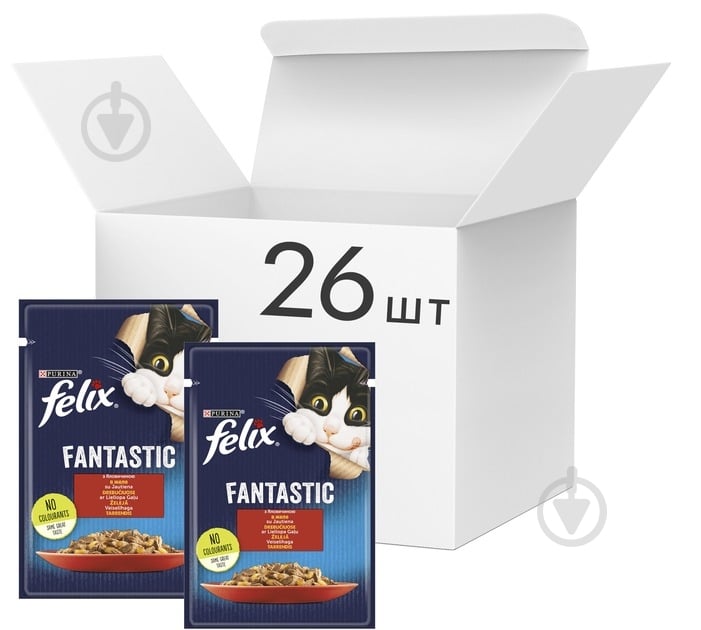 Корм влажный для котов FELIX by Purina Fantastic с говядиной в желе 26 шт. 85 г - фото 1