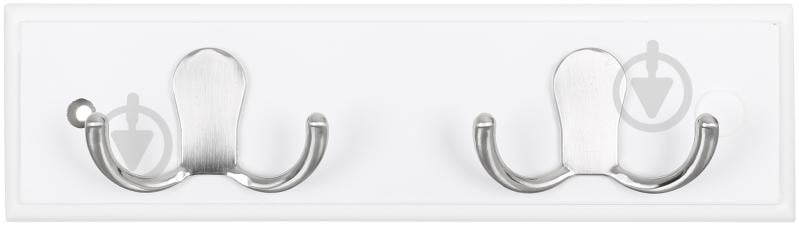 Вешалка для одежды настенная с 2 крючками 250х70х15 мм никель/белый 2 - фото 1