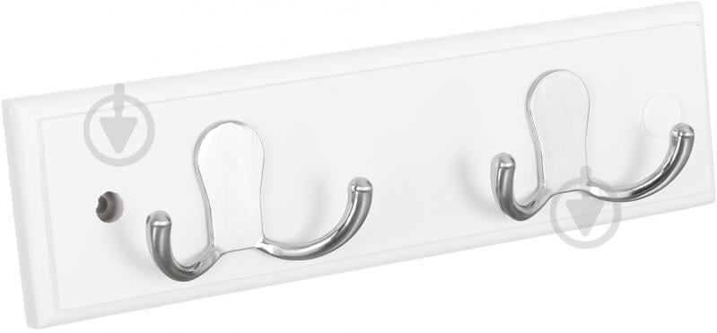 Вешалка для одежды настенная с 2 крючками 250х70х15 мм никель/белый 2 - фото 2