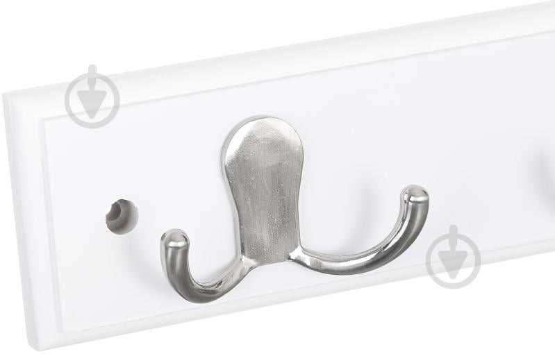 Вешалка для одежды настенная с 2 крючками 250х70х15 мм никель/белый 2 - фото 3