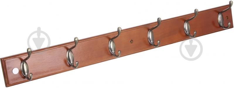 Вешалка для одежды настенная с 6 крючками 680х70х15 мм 1+1 бронза/орех - фото 2