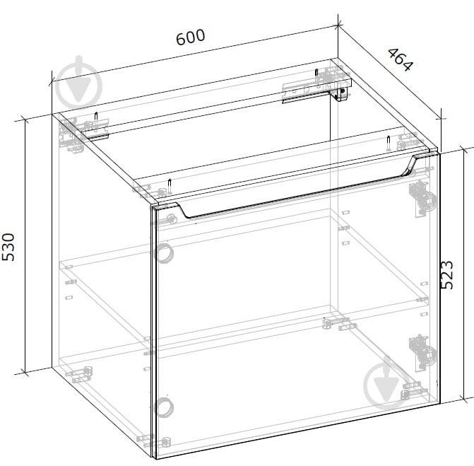 Тумба подвесная Грейд нижняя 600х530х464 МС Дакота дуб артизан/фасад белая эмаль - фото 2