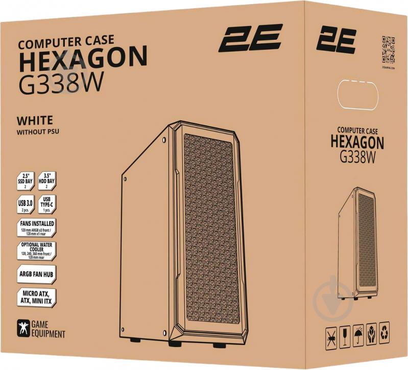 Корпус 2E Hexagon Tempered Glass без БП (2E-G338W) white - фото 28