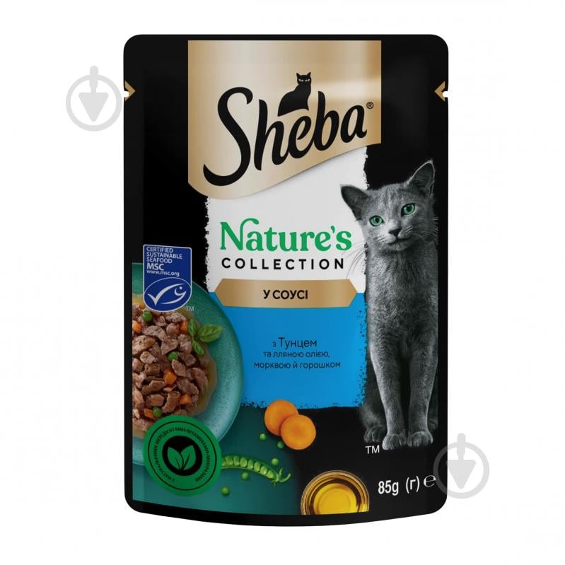 Корм вологий беззерновий для котів Sheba Natures з тунцем лляною олією й горошком 28 шт. 85 г - фото 2 Корм вологий беззерновий для котів Sheba Natures з тунцем лляною олією й горошком 28 шт. 85 г - фото 2